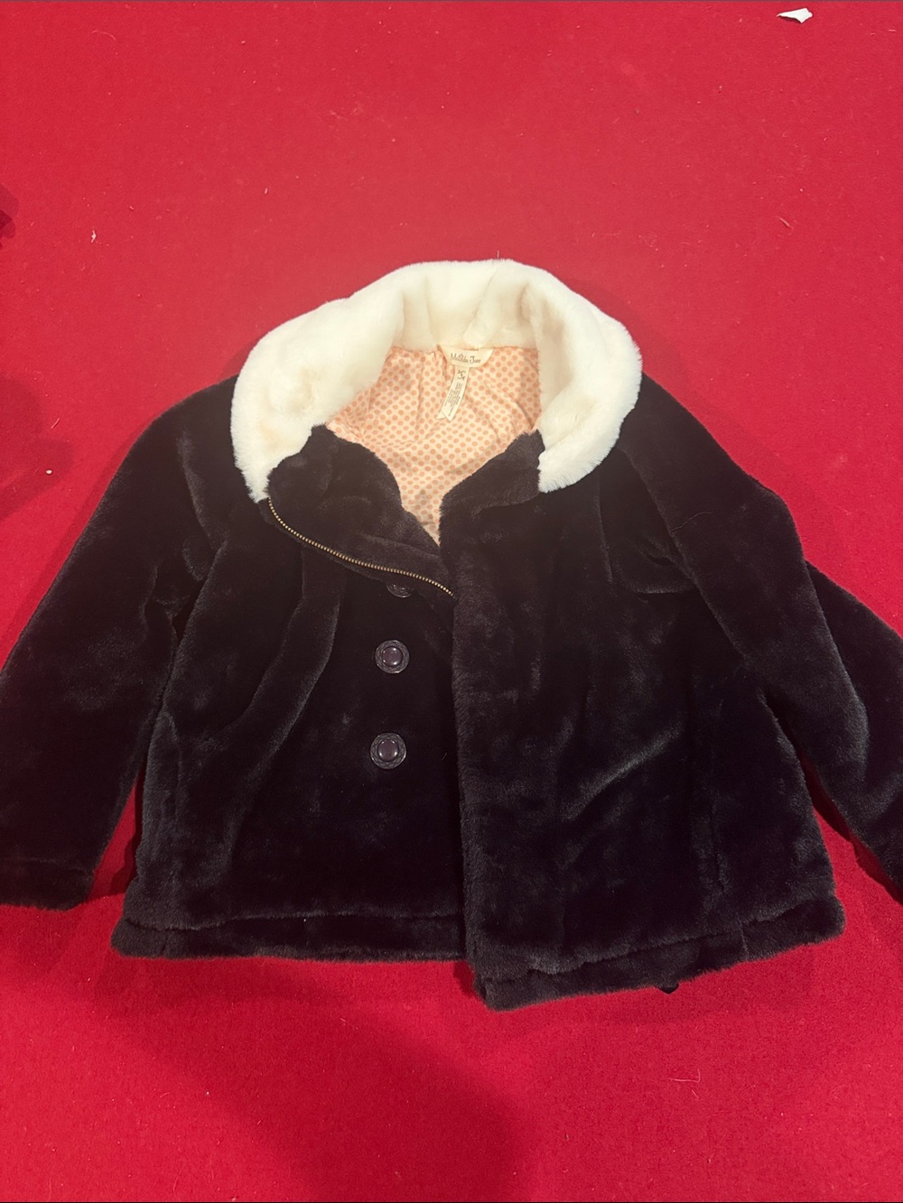 Matilda Jane Black Faux Fur Pea Coat with Cream Collar